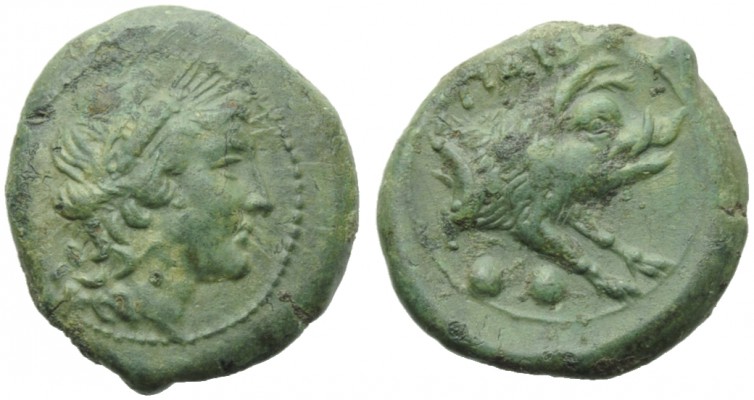 Lucania, Paestum, Sextans, c. 218-201 BC; AE (g 4,41; mm 19; h 5); Head of Ceres...