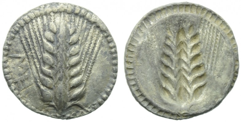 Lucania, Metapontion, Drachm, c. 540-510 BC; AR (g 2,77; mm 18; h 12); MET, barl...