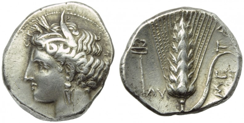 Lucania, Metapontion, Stater, c. 325-280 BC; AR (g 7,74; mm 21; h 3); Head of De...