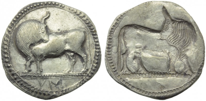 Lucania, Sybaris, Stater, c. 550-510 BC; AR (g 8,07; mm 29; h 12); Bull advancin...