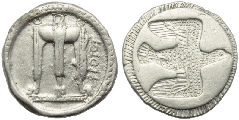 Bruttium, Croton, Stater, c. 530-500 BC; AR (g 8,03; mm 23; h 6); ϘPOTON, tripod...