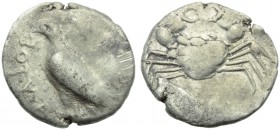Sicily, Akragas, Didrachm, c. 510-500 BC; AR (g 8,74; mm 24; h 10); AKPAC - ANTOΣ (partially retrograde), eagle standing l., with closed wings, Rv. Cr...