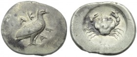 Sicily, Akragas Didrachm, c. 480-470 BC; AR (g 8,73; mm 24; h 12); AK - PA, eagle standing l., with closed wings, Rv. Crab within incuse square. SNG C...