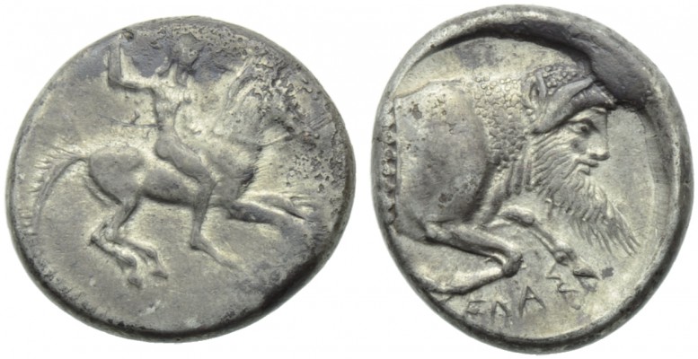 Sicily, Gela, Didrachm, c. 490-475 BC; AR (g 8,53; mm 22; h 10); Horseman gallop...
