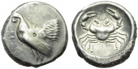 Sicily, Himera, Didrachm, c. 483-472 BC; AR (g 8,36; mm 20; h 9); HIMEPA, rooster standing l., Rv. Crab, all within shallow incuse circle. SNG Copenha...
