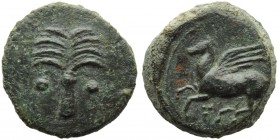 The Carthaginians in the Mediterranean, Uncertain Sicilian mint, Bronze, c. 340-320 BC; AE (g 4,12; mm 16; h 12); Palm between two pellets, Rv. Pegasu...