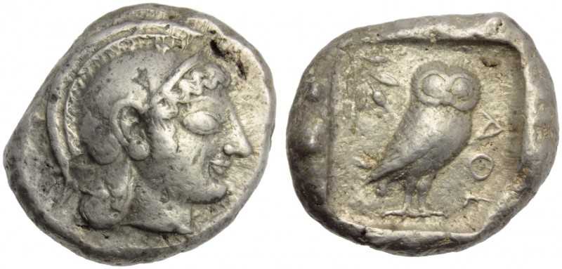 Attica, Athens, Tetradrachm, c. 566-490 BC.; AR (g 17,27; mm 25; h 3); Head of A...
