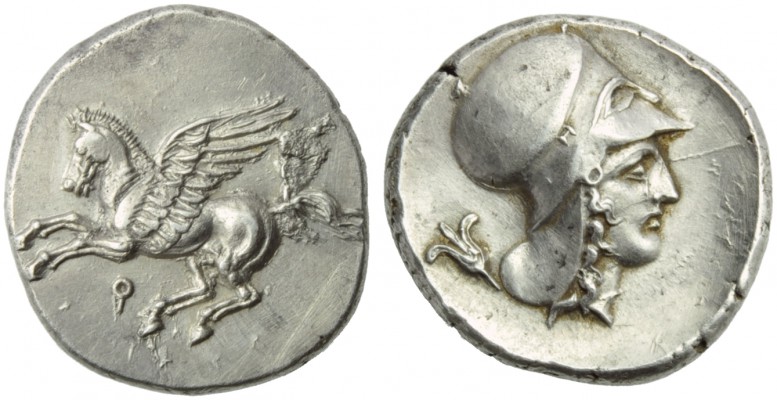 Corinthia, Corinth, Stater, c. 405-345 BC; AR (g 8,58; mm 23; h 3); Pegasus flyi...