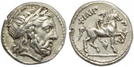 Kings of Macedonia, Philip II (359-336, and posthumous issues), Tetradrachm, Amphipolis, c. 323-315 BC; AR (g 14,34; mm 25; h 5); Laureate head of Zeu...