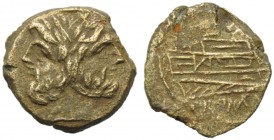 Anonymous (P series), Reduced As, Canusium (?), 211-207 BC; AE (g 3,06; mm 16; h 3); Laureate head of Janus; above, I, Rv. Prow r.; before, [P]; in ex...
