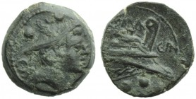 Anonymous (CA series), Sextans, Canusium, 209-208 BC; AE (g 4,29; mm 16; h 10); Head of Mercury r., wearing winged petasus; behind, CA; above, °°, Rv....