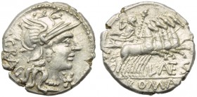 L. Antestius Gragulus, Denarius, Rome, 136 BC; AR (g 3,95; mm 19; h 6); Helmeted head of Roma r.; before, *; behind, GRAG, Rv. Jupiter in quadriga r.,...