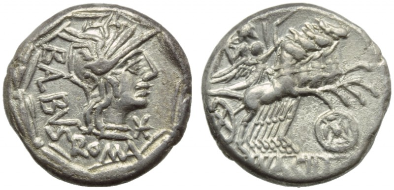 Mn. Acilius Balbus, Denarius, Rome, 125 BC; AR (g 3,87; mm 18; h 12); Helmeted h...