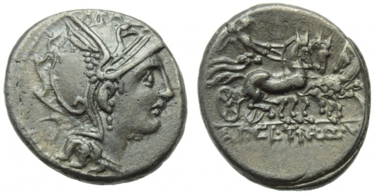 T. Mallius Mancinus, Ap. Claudius Pulcher and Q. Urbinius, Denarius, Rome, 111 o...