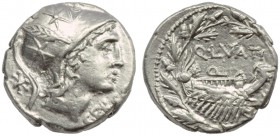 Q. Lutatius Cerco, Denarius, Rome, 109 or 108 BC; AR (g 3,79; mm 17; h 1); Helmeted head of Roma r.; above, [ROMA]; before, CERCO; behind, *, Rv. Ship...