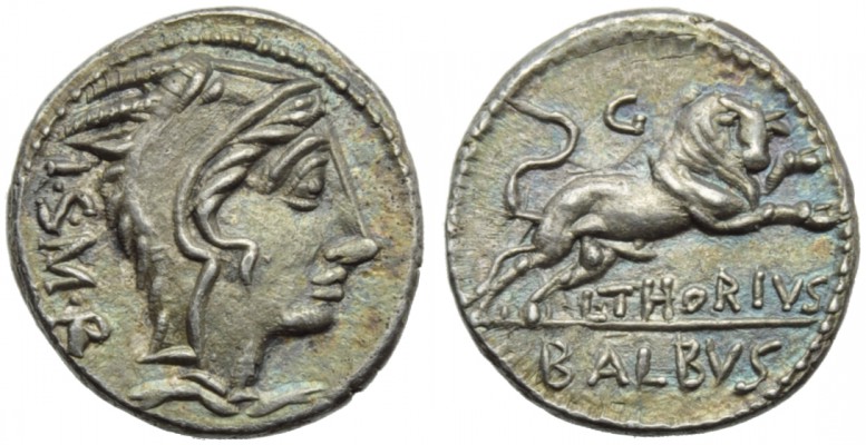 L. Thorius Balbus, Denarius, Rome, 105 BC; AR (g 3,96; mm 19; h 7); Head of Juno...