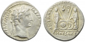 Augustus (27 BC - AD 14), Denarius, Lugdunum, 2 BC - AD 4; AR (g 3,72; mm 18; h 6); [CAESAR AV]GVSTVS - DIVI F PATER [PATRIAE], laureate head r., Rv. ...