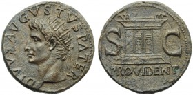 Divus Augustus (Tiberius, 14-37), As, Rome, c. AD 22-30; AE (g 11,13; mm 28; h 6); DIVVS AVGVSTVS PATER, radiate head l., Rv. Altar enclosure with dou...