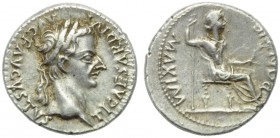 Tiberius (14-37), Denarius, Lugdunum, c. AD 14-37; AR (g 3,76; mm 19; h 12); TI CAESAR DIVI - AVG F AVGVSTVS, laureate head r., Rv. PONTIF - MAXIM, Li...