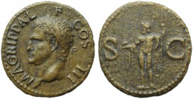 Agrippa (Gaius, 37-41), As, Rome, AD 37-41; AE (g 10,67; mm 28; h 6); M AGRIPPA L - F COS III, head l., wearing rostral crown, Rv. Neptune cloaked sta...