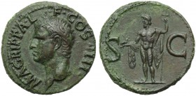 Agrippa (Gaius, 37-41), As, Rome, AD 37-41; AE (g 10,80; mm 28; h 6); M AGRIPPA L - F COS III, head l., wearing rostral crown, Rv. Neptune cloaked sta...