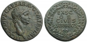 Claudius (41-54), Sestertius, Rome, AD 41-50; AE (g 28,57; mm 33; h 6); TI CLAVDIVS CAESAR AVG P M TR P IMP, testa laureata a d., Rv. EX S C / OB / CI...