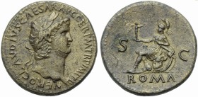 Nero (54-68), Sestertius, Rome, c. AD 64-67; AE (g 26,06; mm 35; h 6); NERO CLAVDIVS CAESAR AVG GERM P M TR P IMP P P, laureate head r., Rv. Roma helm...