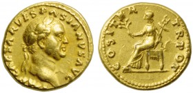 Vespasian (69-79), Aureus, Rome, AD 69-70; AV (g 7,29; mm 18; h 7); IMP CAESAR VESPASIANVS AVG, laureate head r., Rv. COS ITER - TR POT, Pax seated l....