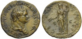 Domitian, as Caesar (Titus, 79-81), Dupondius, Rome, AD 80-81; AE (g 8,49; mm 28; h 6); CAESAR DIVI AVG F DOMITIANVS COS VII, laureate and draped bust...