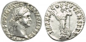 Domitian (81-96), Denarius, Rome, AD 90-91; AR (g 3,72; mm 18; h 6); IMP CAES DOMIT AVG - GERM P M TR P X, laureate head r., Rv. IMP XXI COS XV CENS P...