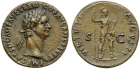 Domitian (81-96), As, Rome, AD 90-91; AE (g 10,90; mm 27; h 6); IMP CAES DOMIT AVG GERM - COS XV CENS PER P P, laureate head r., Rv. VIRTVTI - AVGVSTI...