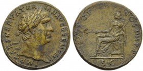 Trajan (98-117), Sestertius, Rome, AD 101-102; AE (g 26,46; mm 34; h 5); IMP CAES NERVA TRA - IAN AVG GERM P M, laureate head r., Rv. [TR] POT - COS I...