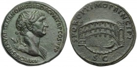 Trajan (98-117), Sestertius, Rome, AD 103-111; AE (g 28,65; mm 33; h 6); IMP CAES NERVAE TRAIANO AVG GER DAC P M TR P COS V P P, laureate bust r., dra...
