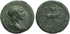 Trajan (98-117), Sestertius, Rome, AD 103-111; AE (g 28,67; mm 34; h 6); IMP CAES NERVAE TRAIANO AVG GER DAC P M TR P COS V P P, laureate head r., dra...
