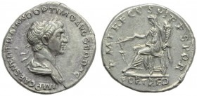Trajan (98-117), Denarius, Rome, AD 114-117; AR (g 3,37; mm 19; h 7); IMP CAES NER TRAIANO OPTIMO AVG GER DAC, laureate and draped bust r., Rv. P M TR...