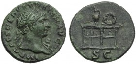 Trajan (98-117), Semis, Rome, AD 114-117; AE (g 3,10; mm 18; h 7); IMP CAES NERVA TRAIAN AVG, laureate bust r., drapery on l. shoulder, Rv. gaming tal...