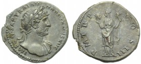 Hadrian (117-138), Denarius, Rome, AD 119-122; AR (g 3,02; mm 20; h 6); IMP CAESAR TRAIAN - HADRIANVS AVG, laureate bust r., drapery on l. shoulder, R...