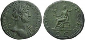 Hadrian (117-138), Sestertius, Rome, AD 119-122; AE (g 21,92; mm 33; h 6); IMP CAESAR TRAIANVS - HADRIANVS AVG, laureate bust r., drapery on l. should...