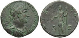 Hadrian (117-138), Sestertius, Rome, AD 119-122; AE (g 24,94; mm 33; h 6); [IMP CAESAR TRAIA]N - HADRIANVS AVG, laureate, draped and cuirassed bust r....