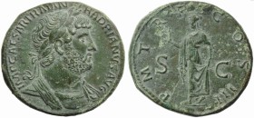 Hadrian (117-138), Sestertius, Rome, AD 119-121 ; AE (g 24,97; mm 34; h 6); IMP CAESAR TRAIAN - HADRIANVS AVG, laureate, draped and cuirassed bust r. ...