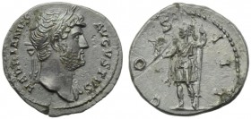 Hadrian (117-138), Denarius, Rome, AD 125-128; AR (g 3,23; mm 19; h 7); HADRIANVS - AVGVSTVS, laureate and draped bust r., Rv. COS - III, Roma standin...