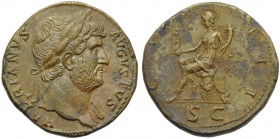 Hadrian (117-138), Sestertius, Rome, AD 125-128; AE (g 24,25; mm 32; h 6); HADRIANVS - AVGVSTVS, laureate, drapery on l. shoulder., Rv. [COS] - III, R...