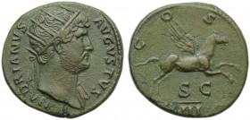 Hadrian (117-138), Dupondius, Rome, AD 125-128; AE (g 12,25; mm 26; h 6); HADRIANVS - AVGVSTVS, radiate bust r., drapery on l. shoulder, Rv. COS - III...
