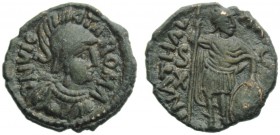 Ostrogoths, Athalaric (526-534), Decanummium, Rome, AD 526-534; AE (g 1,89; mm 16; h 6); INVIC - TA ROMA, helmeted bust of Roma r., Rv. D N ATHAL - RI...