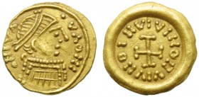 Lombards in Tuscany, Pseudo-Imperial Coinage, Tremissis, c. AD 620-700; AV (g 1,45; mm 12; h 7); ΗΙVΛ - VΛOHI, diademed, draped bust of emperor r., Rv...