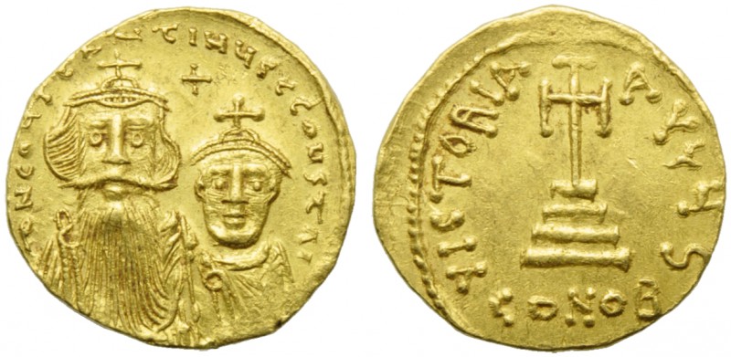 Constans II with Costantinus IV (641-668), Solidus, Constantinople, AD 654-659 ;...
