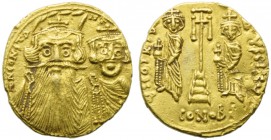 Constans II with Constantinus IV, Heraclius and Tiberius (641-668), Solidus, Syracuse, AD 661-668; AV (g 4,33; mm 19; h 6); d N CONSTA - NT [...], cro...