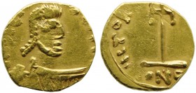 Tiberius III (698-705), Tremissis, Syracuse, AD 698-705; AV (g 1,25; mm 12; h 6); [D TIbERI VS PE AV], laureate and draped bust r., Rv. VICTOR[...], c...