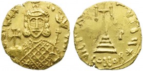 Philippicus Bardanes (711-713), Solidus, Syracuse, AD 711-713; AV (g 4,00; mm 21; h 6); [D N FILEPI] [...], crowned bust facing, wearing loros, holdin...