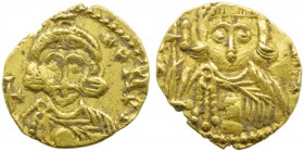 Leo III (717-741), Tremissis, Syracuse, AD 720-735; AV (g 1,28; mm 13; h 6); [n LεO - N] PAMyL, rcowned bust facing of Leo III, wearing chlamys, holdi...